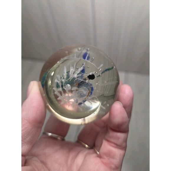 Vintage Glass Paperweight w/ Green & Blue Butterfly 2 1/2" Art Glass Beautiful - Picture 5 of 13